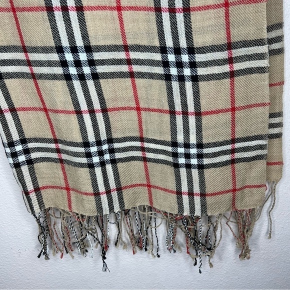 Beige Plaid Pashima Cashmere Unisex Scarf Women’s Men’s Luxurious Soft - Picture 4 of 10